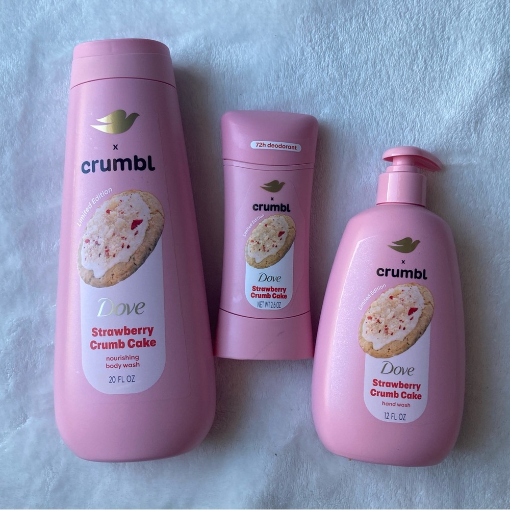 NEW Dove X Crumbl Strawberry Crumb Cake Body Wash Hand Wash & Deodorant Set Of 3